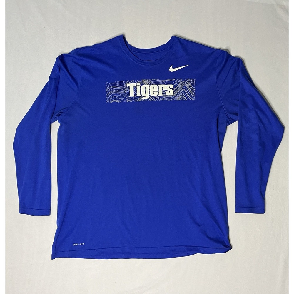 Nike Dri Fit Memphis Tigers T Shirt Men's Size 2XL Blue Long Sleeve Football